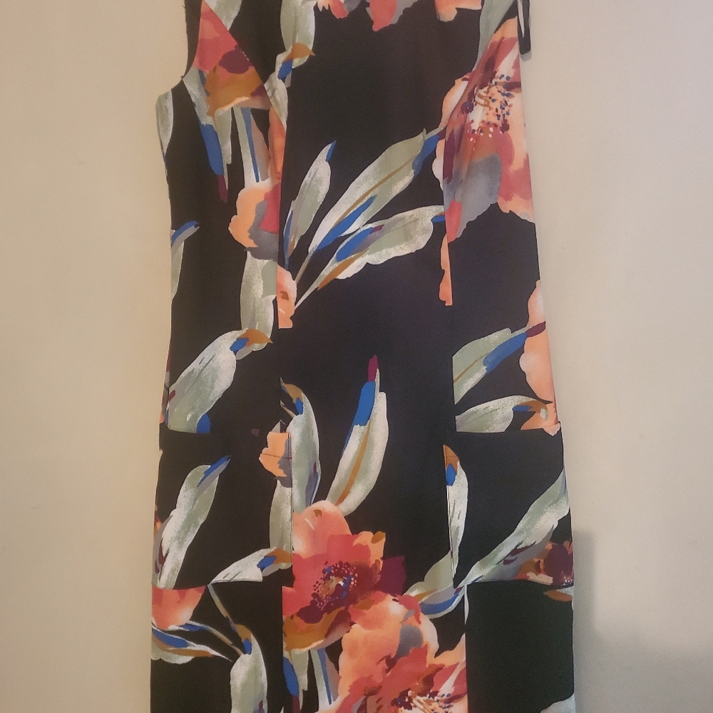 Womens size 6 dress floral flowers with pockets black multicolor new with tags
